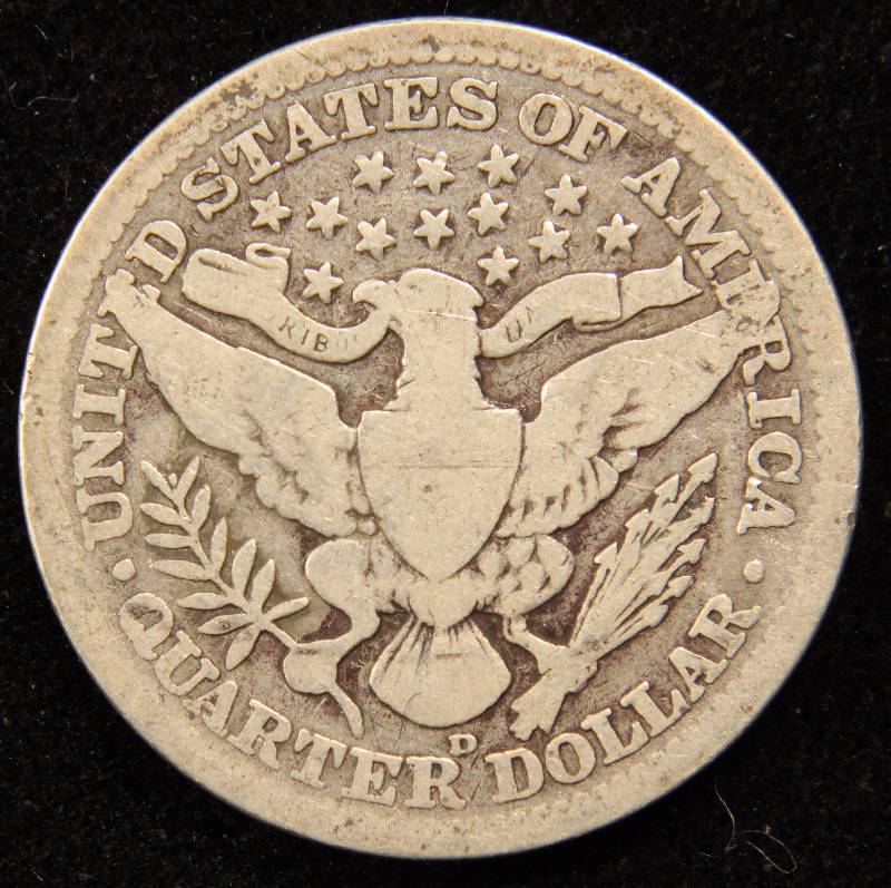 1909-D BARBER SILVER QUARTER VG