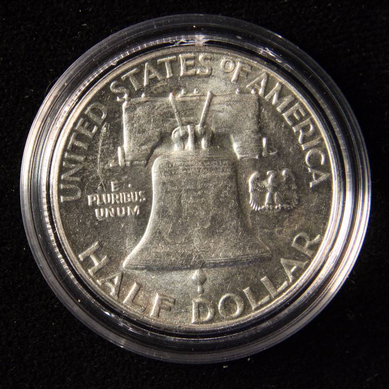 1963 FRANKLIN SILVER HALF DOLLAR AU IN AIRTITE HOLDER