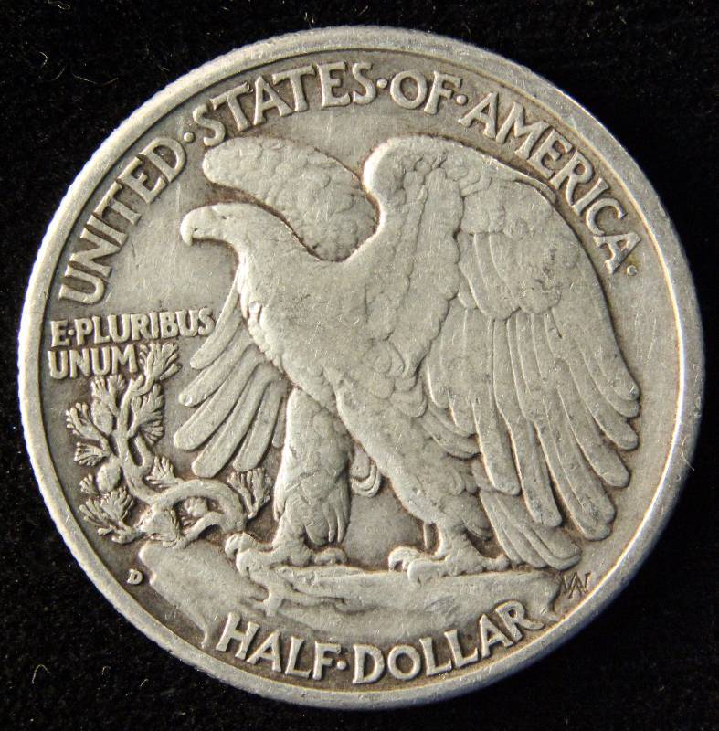 1939-D WALKING LIBERTY SILVER HALF DOLLAR VF