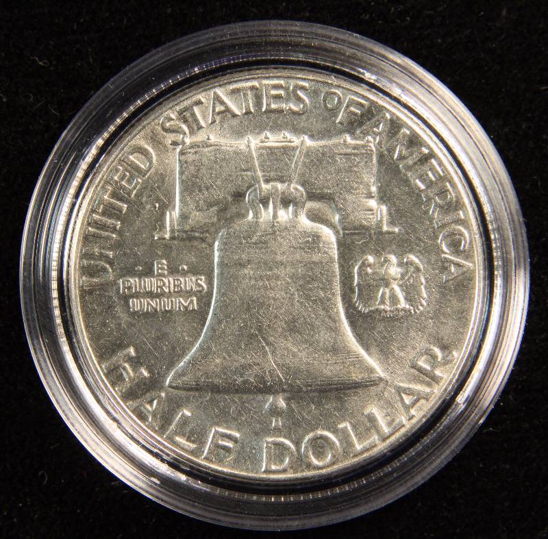1956 FRANKLIN SILVER HALF DOLLAR AU IN AIRTITE HOLDER