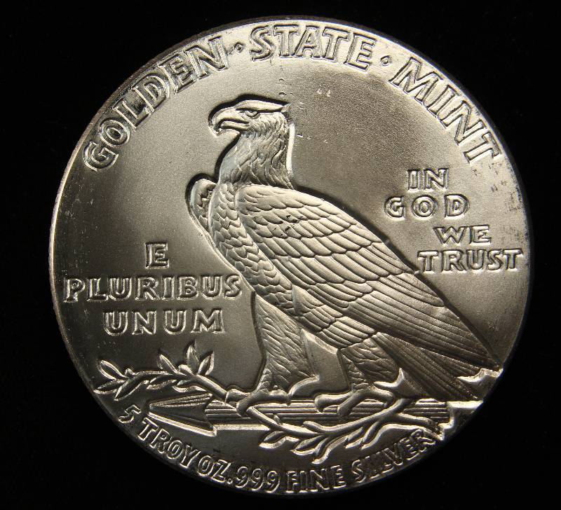 5 TROY Oz. .999 FINE SILVER ROUND INCUSE INDIAN DESIGN