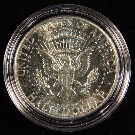 1964-D KENNEDY SILVER HALF DOLLAR UNC. IN AIRTITE HOLDER