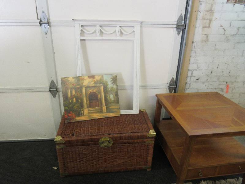 Side Table, Wicker Trunk, Picture, Window Frame