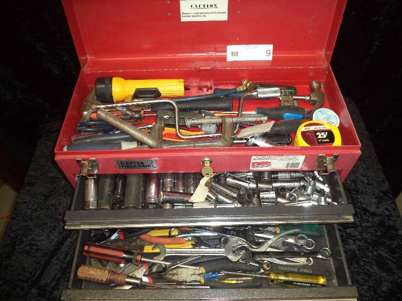 Metal Tool Box with Content
