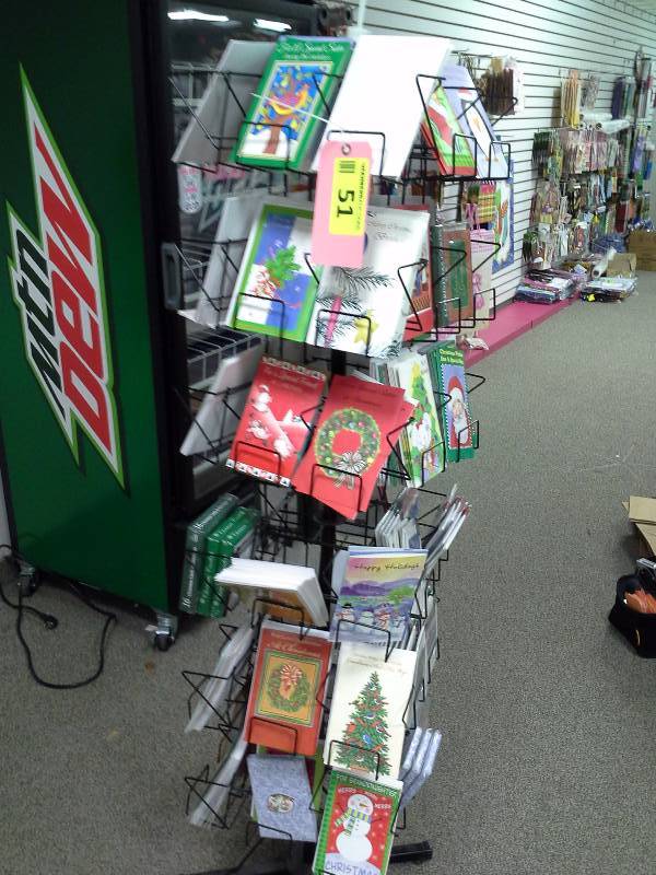 Various holiday cards with rack