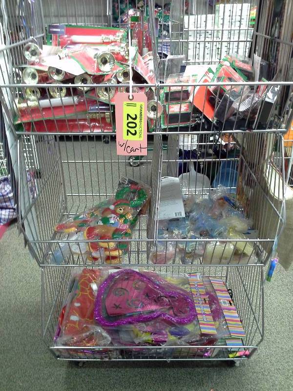 Assorted Christmas items with cart