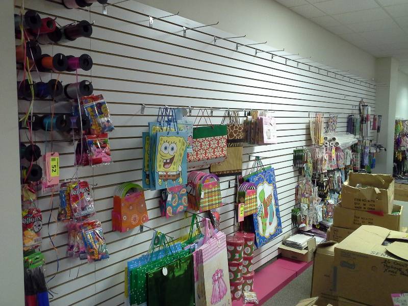 Slat wall throughout the store