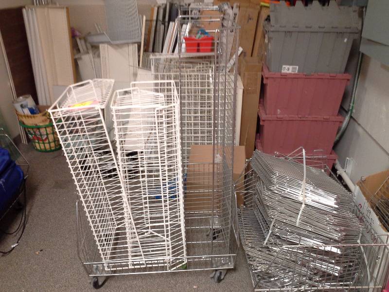Very large lot of retail shelving pieces and accessories