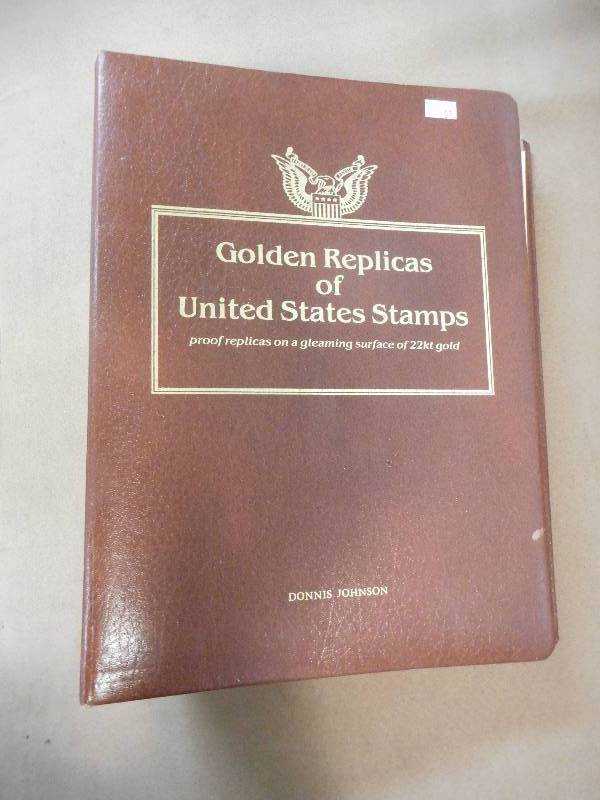 Golden Stamp Replicas Of U.S. Stamp Album With (36) 22k Gold Replica Stamps