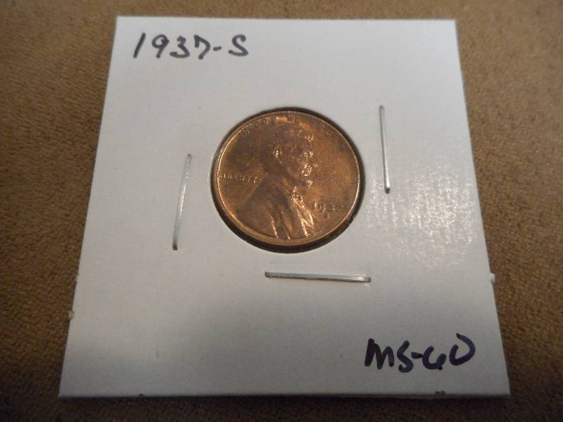 1937-S Lincoln Wheat Cent, MS-60 Gr...