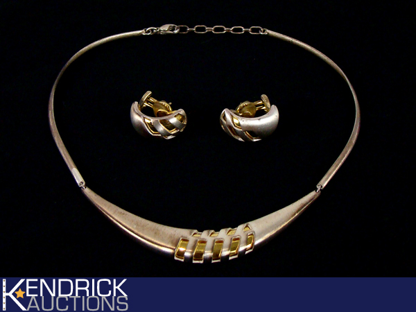 Vintage Sterling Silver Designer Necklace, and Earring Set