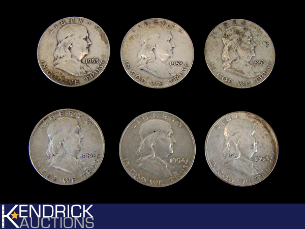 6 Pre 1965 90% Silver Half Dollars