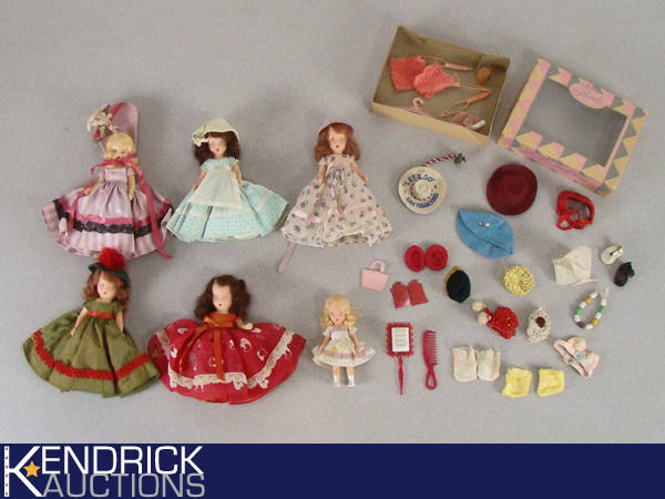 6 Higher End Vintage Nancy Ann Dolls, and Accessories