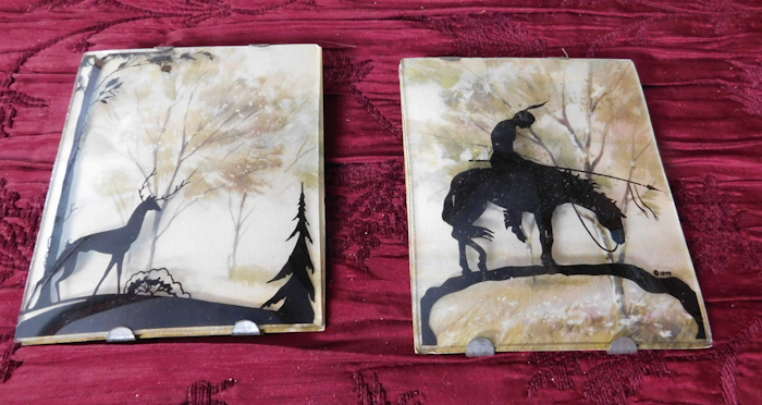 lot 191 image: two reverse painted frames with pictures inside