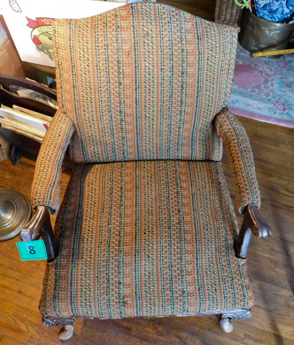 lot 8 image: antique wooden armchair