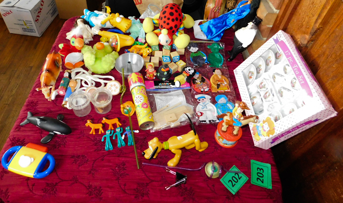 lot 202 image: vintage toys porcelain tea set, bart simpson, gumby and more