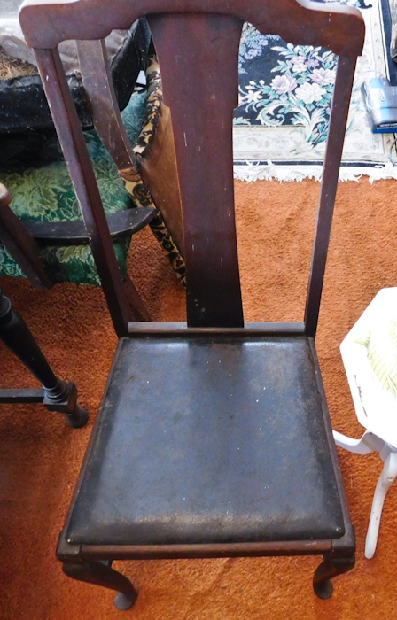 lot 12 image: vintage chair vintage plant stand and a vintage casserole dish
