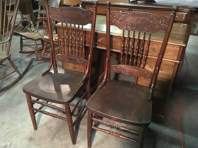 Pair of Vintage Pressed Back Chairs