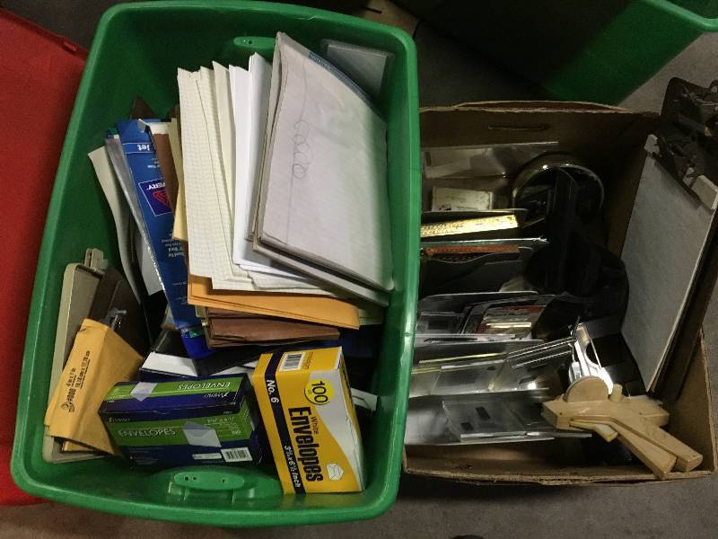 Large Lot of Office Supplies and a Tote