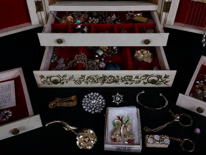 Large Vintage Jewelry Amoire - Full of Vintage Jewelry