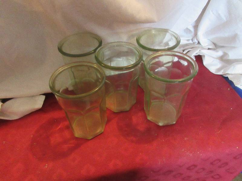 lot 150 image: SET OF 5 LIGHT GREEN GLASSES
