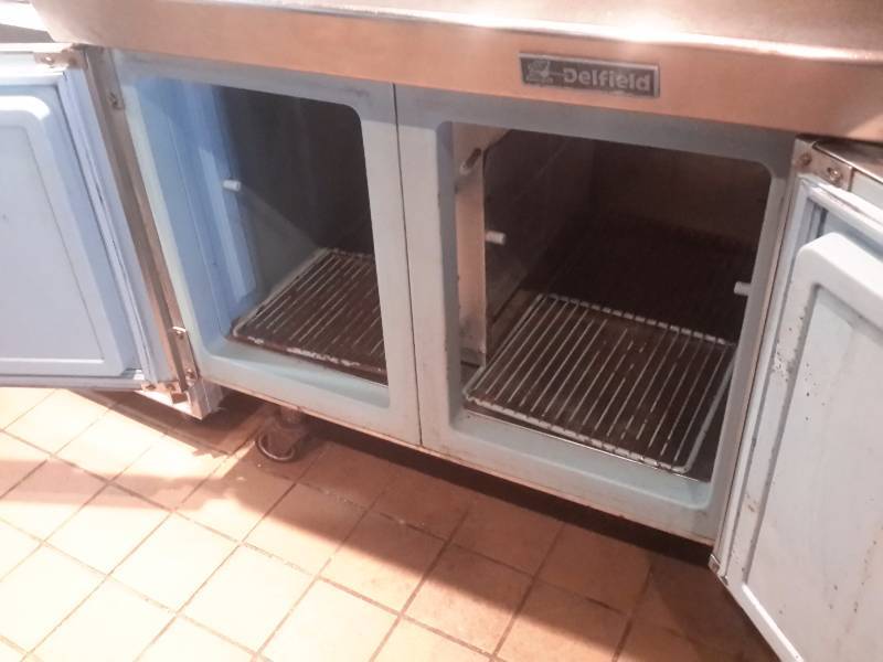 lot 13 image: Refrigerated Makup Table.. Stainless Steel.. 54in w x 32 in d x 43in h.