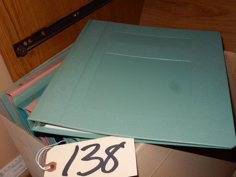 lot 138 image: Misc. Office item  17 narrow, 3 ring binders approx 100 folders with paper clips inside  100 folders.. No paper attachment.. Only folder