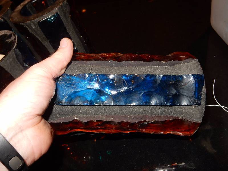 lot 147 image: 6, Heavythick Colored Glass, 1960s1970s Spanish Motif Candle Hurricanes.