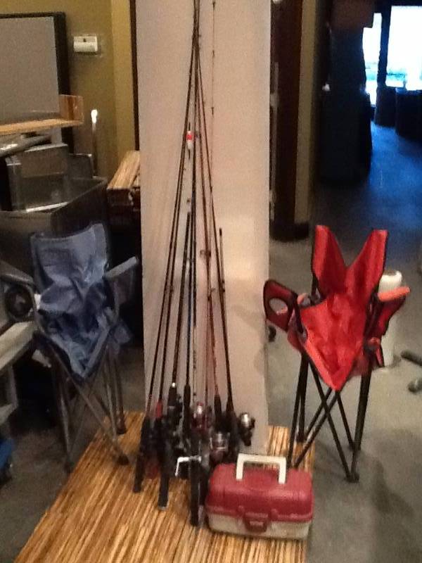 lot 274 image: 8 Fishing rods, Tackle Box, Chairs