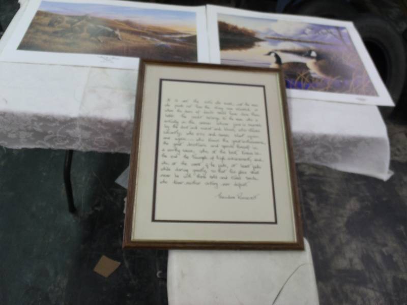 wild life numbered prints and framed copy of Theodor Roosevelt letter