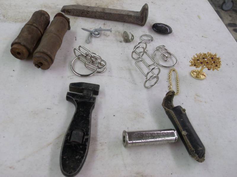 monkey wrench, air gauge, metal trick games, rail road spike