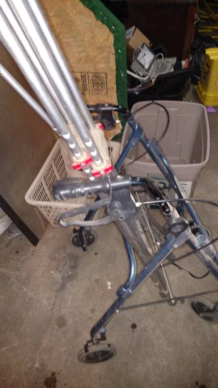 2 pair crutches, walker with brakes
