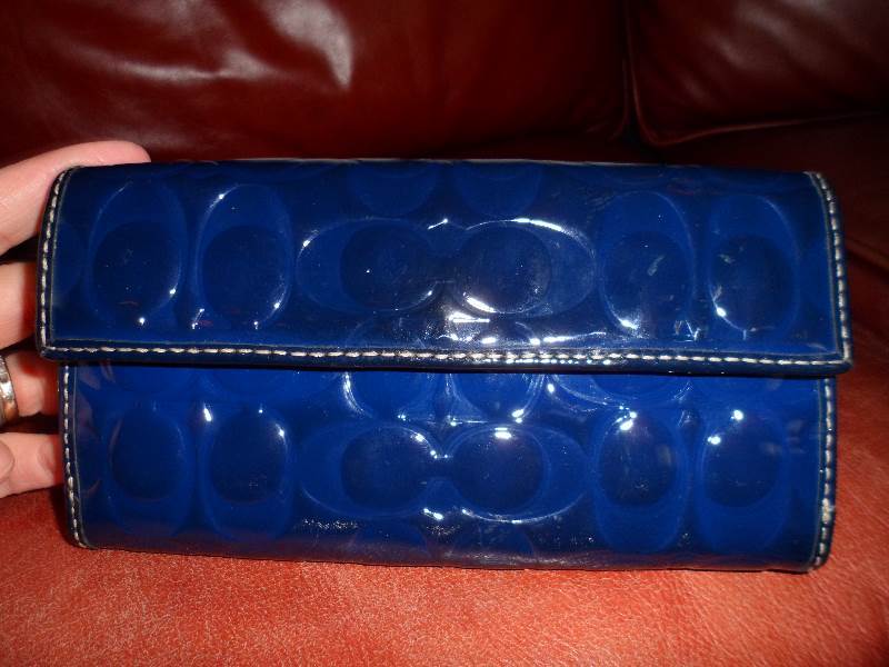 Coach Blue Turnlock Embossed Patent Leather Slim Envelope Wallet