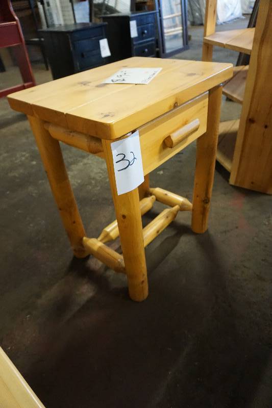 Pine Log Style Night Stand With Drawer