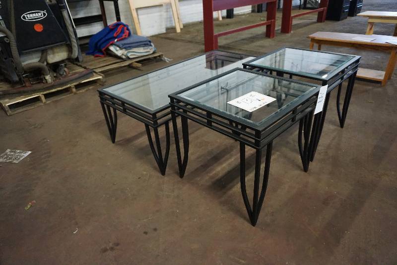 3 PC Metal Framed Glass Top Table Set