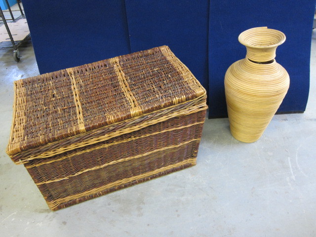Wicker Chest and Wooden Vase