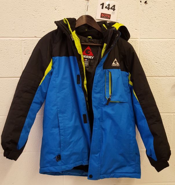 Gerry Boys 3 in 1 System Jacket, Hooded Coat with Inner Jacket and Knit Beanie BLUEBLKYELLOW- SZ L (14-16)
