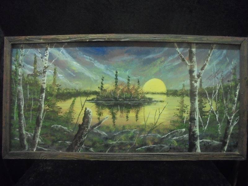 lot 34 image: Handpainted LARGE Moon on Lake Picture