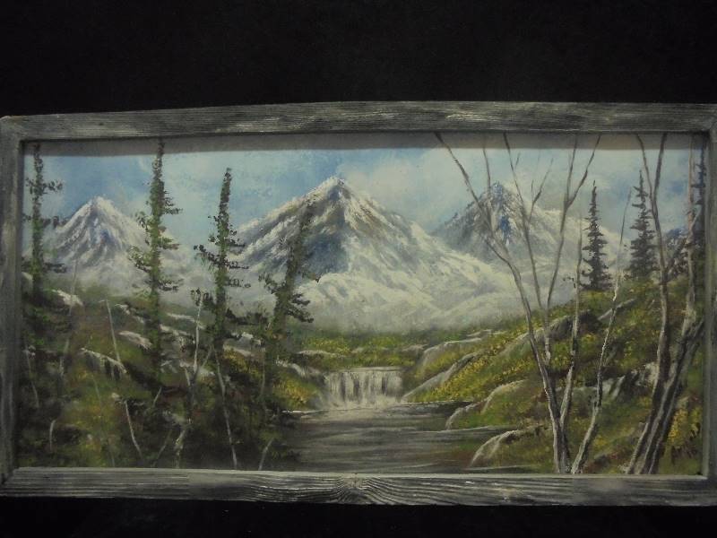 lot 35 image: Handpainted LARGE  MountainStream Picture