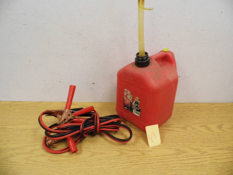 lot 43 image: 2 Gallon Gas Can & Jumper Cables