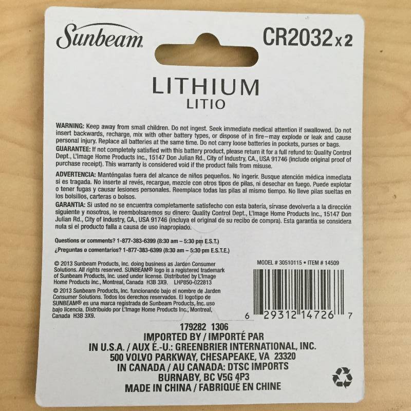 lot 48 image: 4 Sunbeam CR2032 Lithium Batteries for watches, clocks, glucose meters, etc...
