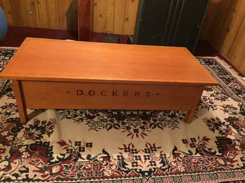 lot 78 image: Super Cool Branded DOCKERS Mission Oak Arts and Crafts Stickley Style Coffee Table