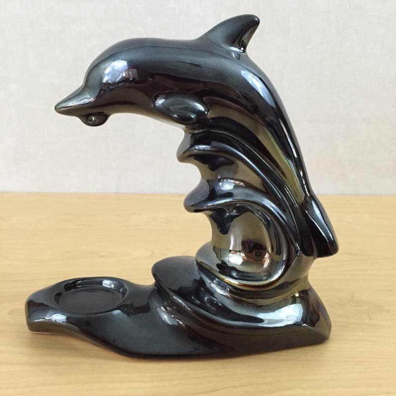 lot 70 image: Dolphin Tealight Holder RARE IRIDESCENT BLACK - Made in Poland - Excellent