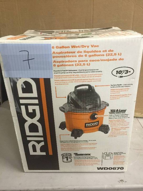 lot 7 image: Ridgid WD0670 WetDry Vac like new