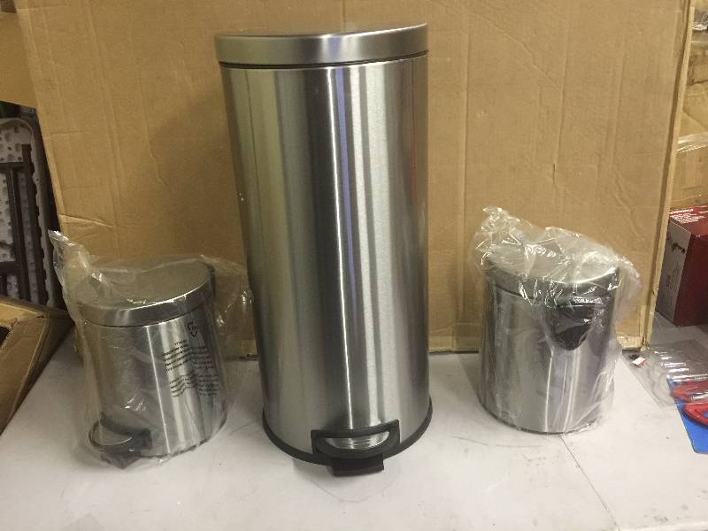 lot 51 image: HDX Stainless Steel Trash Can- set of 3