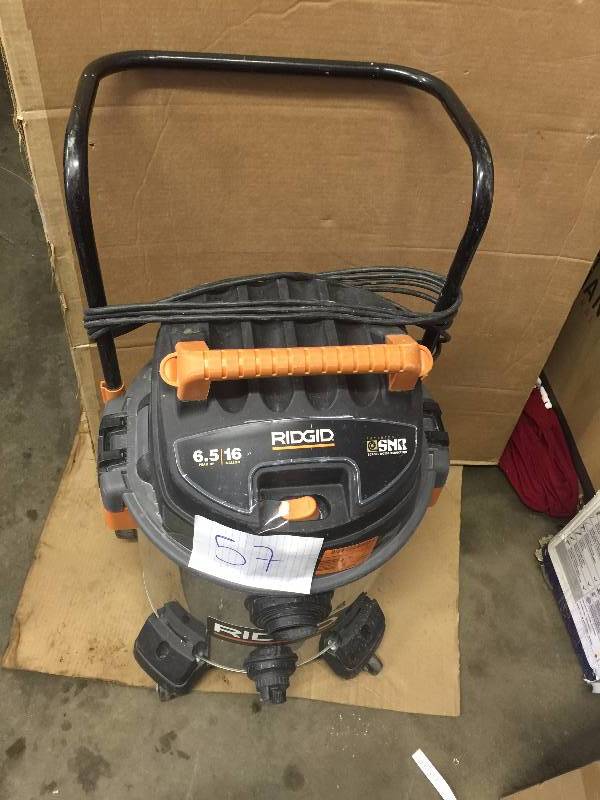 lot 57 image: Ridgid 16 Gal Stainless Steel WetDry Vac Tested works