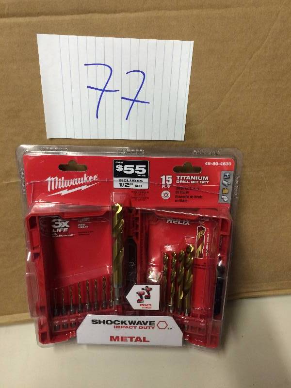 lot 77 image: Milwaukee 15 Piece Drill Bit Shockwave New