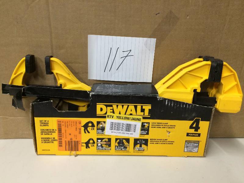 lot 117 image: Dewalt 4 PC Trigger Clamps