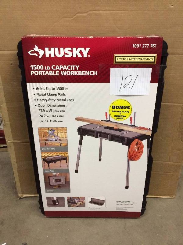 lot 121 image: Husky 1500 LB Capacity Portable Workbench New