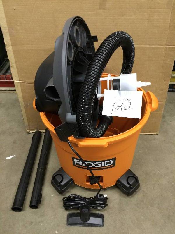 lot 122 image: Ridgid 16 Gal Wet Vac New - missing Filter